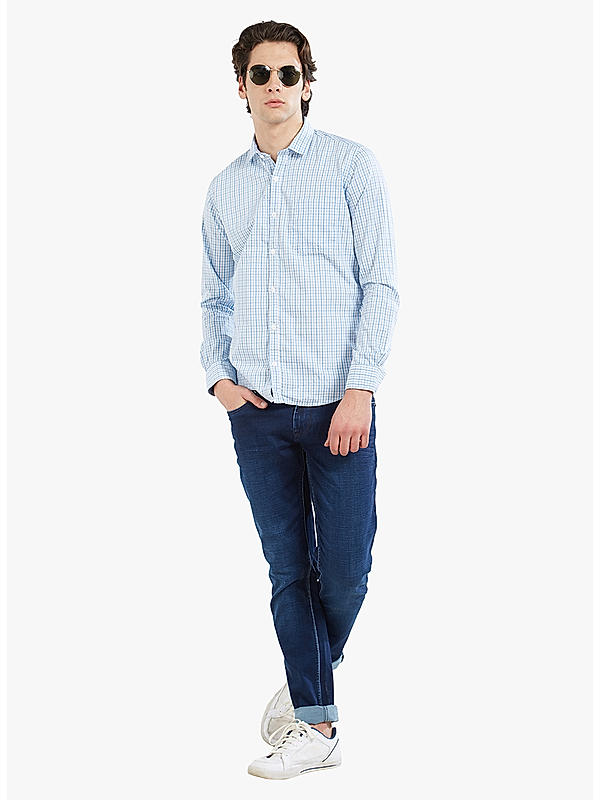 Checkered Blue Color Cotton Slim Fit Shirt